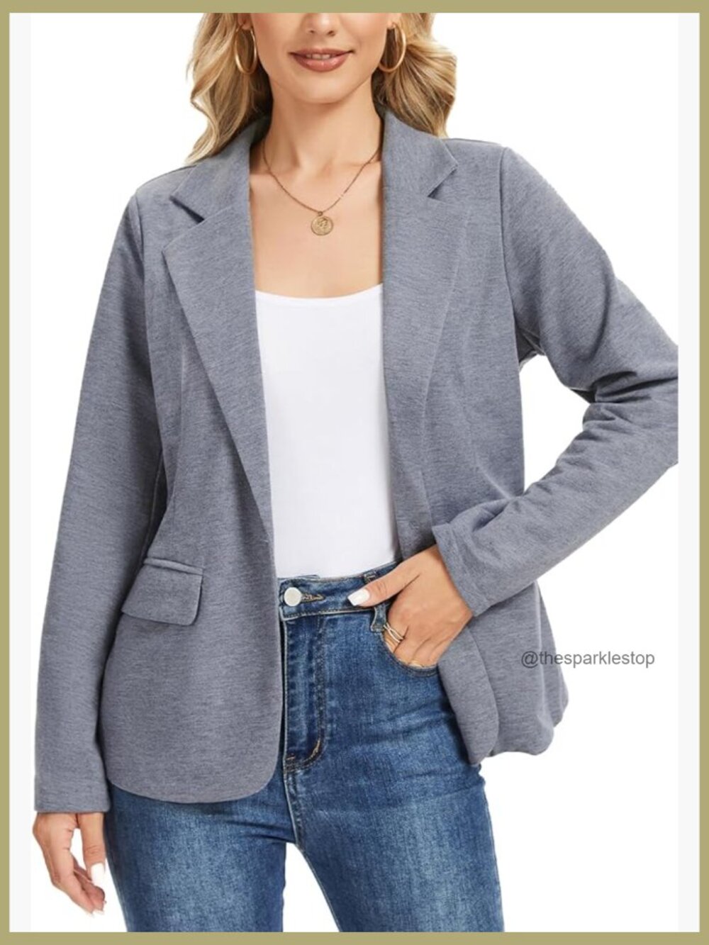 Long Sleeve Jersey Knit Blazer with Notch Collar and Pockets